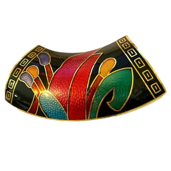 Adornment Accessories - Vintage Cattail Floral Cloisonne Scarf Tube 1970s Taiwan GUC